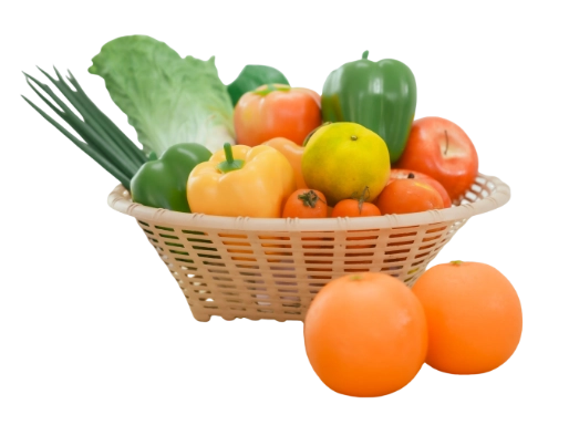 Cesta con verduras en fondo recortado